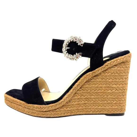 Jimmy Choo Heels Black Crystal Mirabelle Jute Espadrilles Platform Sandals 39.5 - Picture 1 of 11
